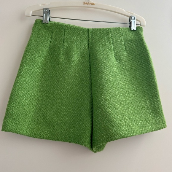 Zara Green High Waist Textured ‘Tweed’ Shorts - Picture 4 of 11